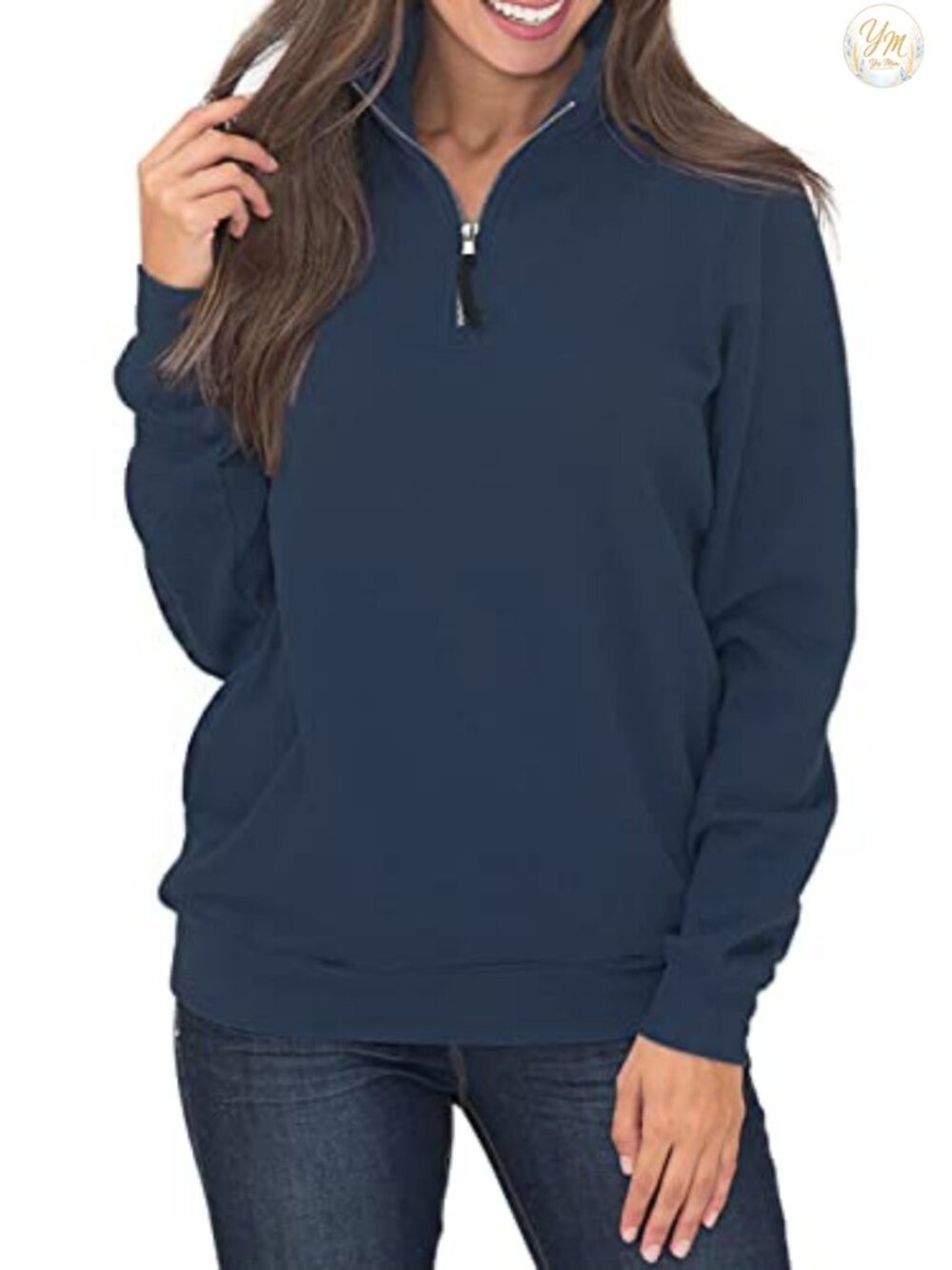 Womens Cozy High Neck 1/4 Zip Pullover Sweatshirt with Pockets